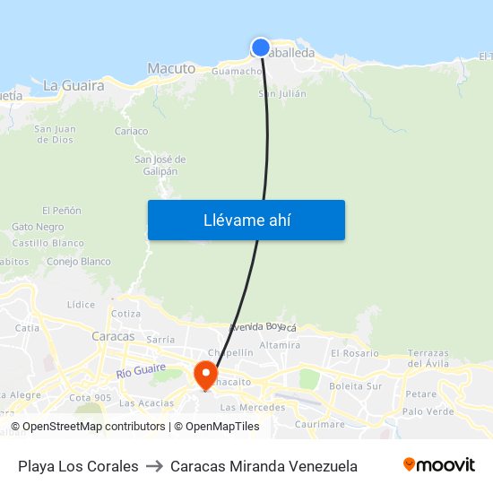 Playa Los Corales to Caracas Miranda Venezuela map