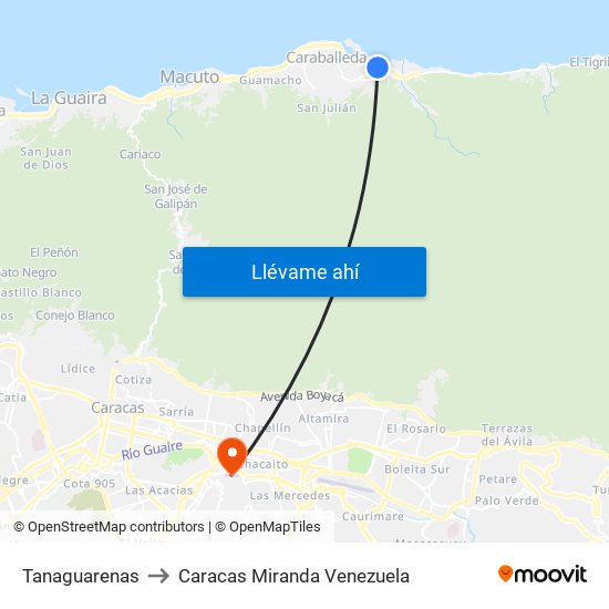 Tanaguarenas to Caracas Miranda Venezuela map