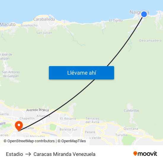 Estadio to Caracas Miranda Venezuela map