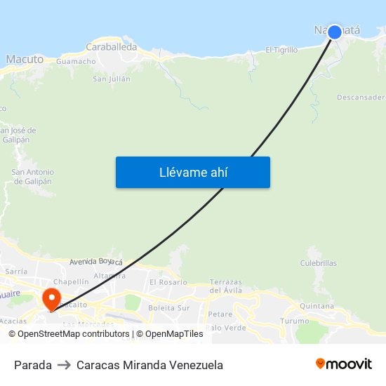 Parada to Caracas Miranda Venezuela map
