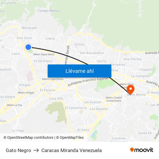 Gato Negro to Caracas Miranda Venezuela map