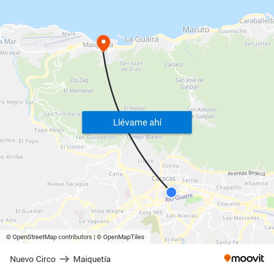 Nuevo Circo to Maiquetía map