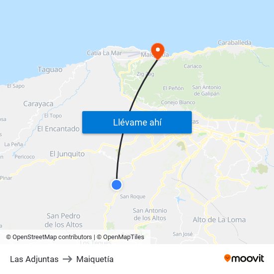 Las Adjuntas to Maiquetía map
