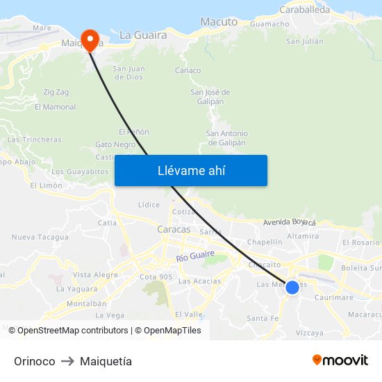 Orinoco to Maiquetía map