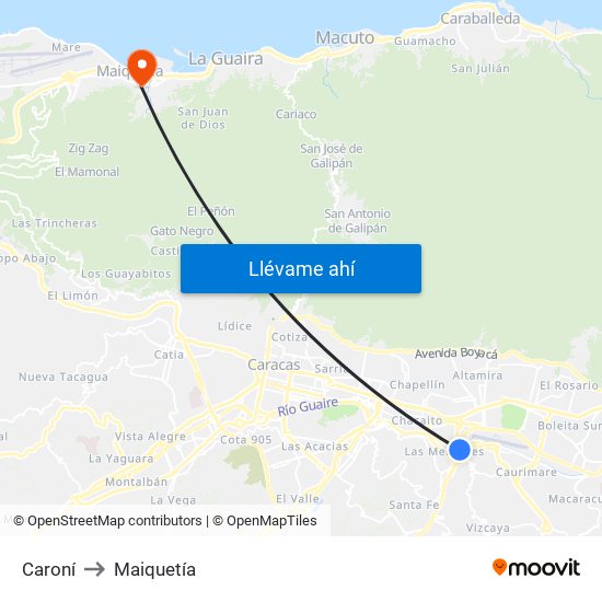 Caroní to Maiquetía map