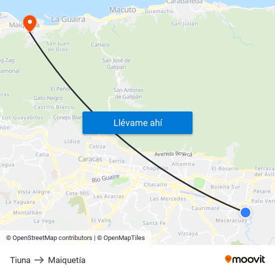 Tiuna to Maiquetía map