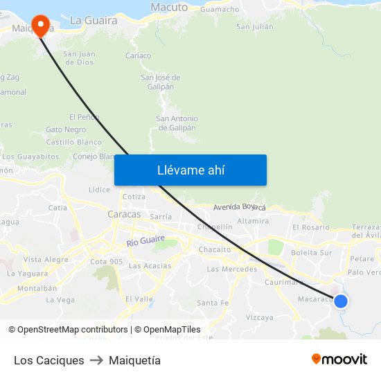 Los Caciques to Maiquetía map