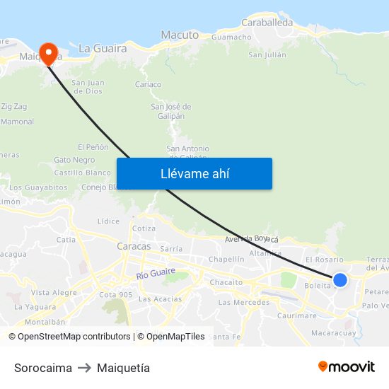 Sorocaima to Maiquetía map
