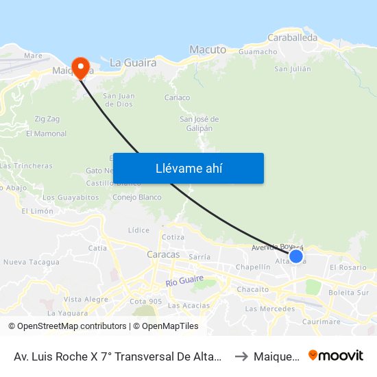 Av. Luis Roche X 7° Transversal De Altamira to Maiquetía map