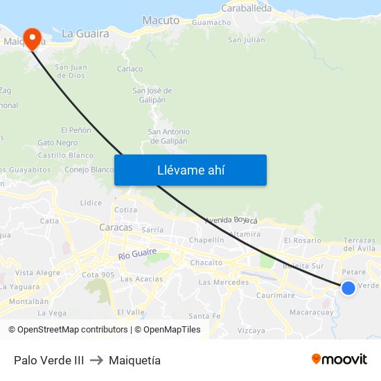 Palo Verde III to Maiquetía map