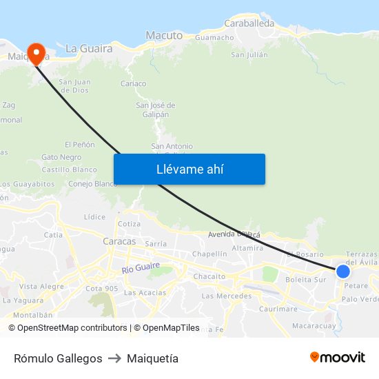 Rómulo Gallegos to Maiquetía map