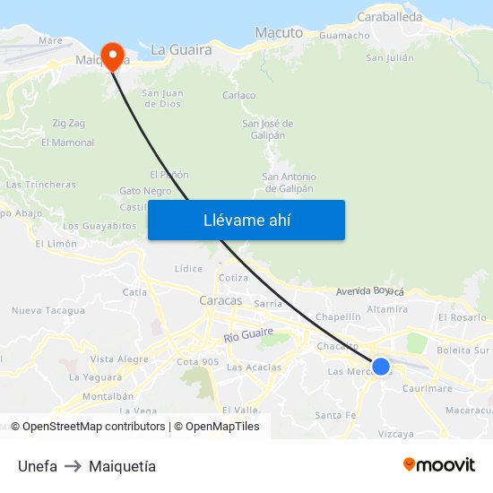 Unefa to Maiquetía map