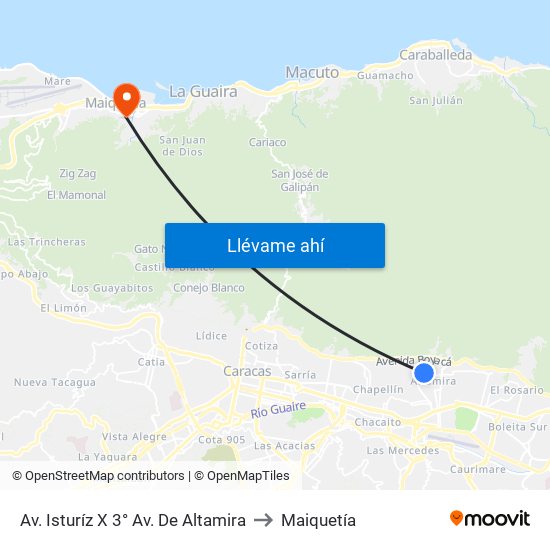 Av. Isturíz X 3° Av. De Altamira to Maiquetía map