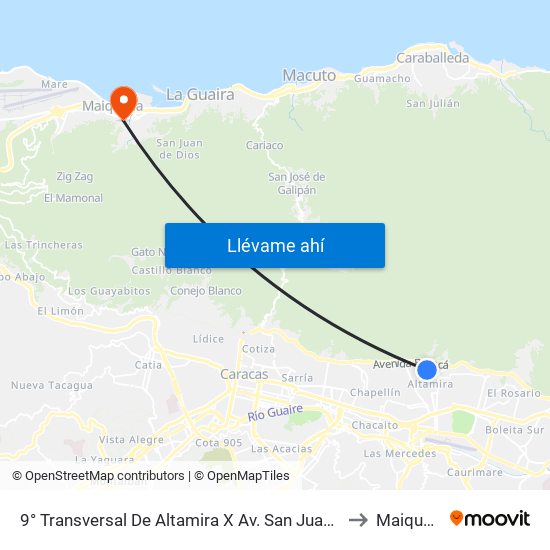 9° Transversal De Altamira X Av. San Juan Bosco to Maiquetía map