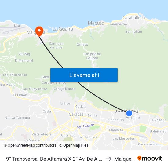 9° Transversal De Altamira X 2° Av. De Altamira to Maiquetía map