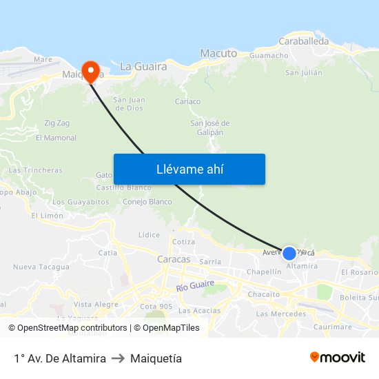 1° Av. De Altamira to Maiquetía map