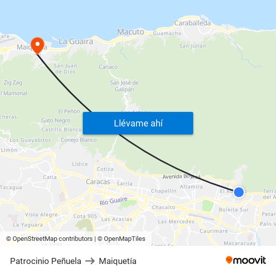 Patrocinio Peñuela to Maiquetía map