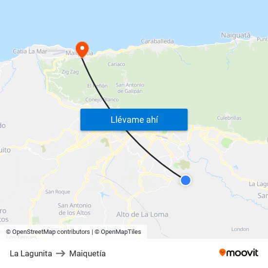 La Lagunita to Maiquetía map