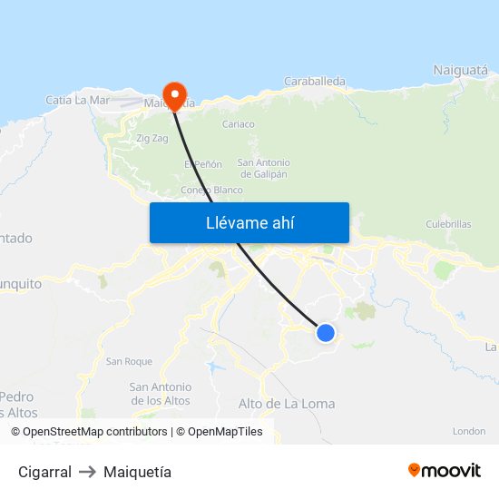 Cigarral to Maiquetía map