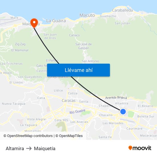 Altamira to Maiquetía map