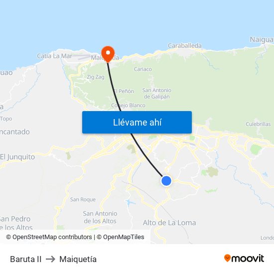 Baruta II to Maiquetía map