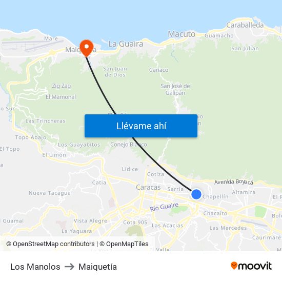 Los Manolos to Maiquetía map