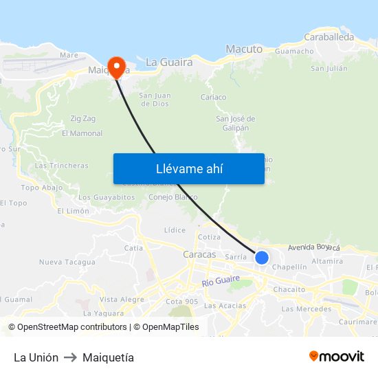 La Unión to Maiquetía map