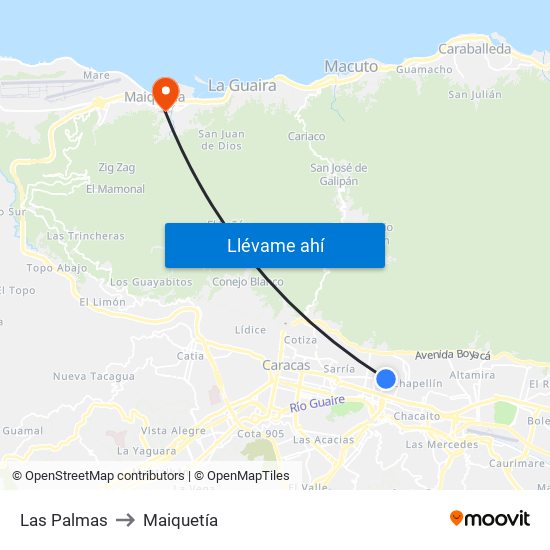 Las Palmas to Maiquetía map