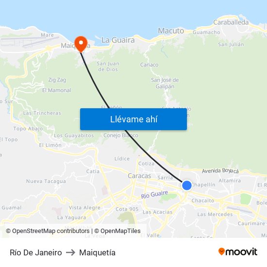 Río De Janeiro to Maiquetía map