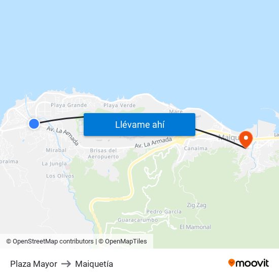 Plaza Mayor to Maiquetía map