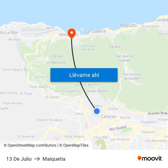 13 De Julio to Maiquetía map