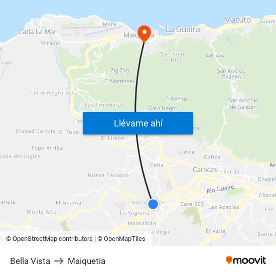 Bella Vista to Maiquetía map