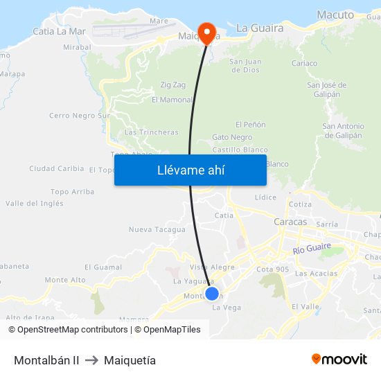 Montalbán II to Maiquetía map