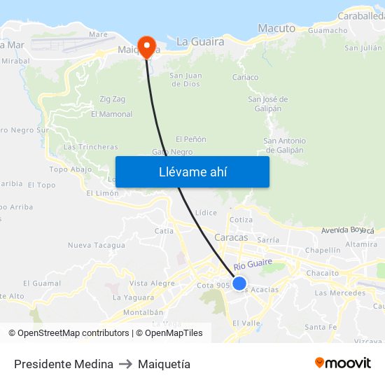 Presidente Medina to Maiquetía map