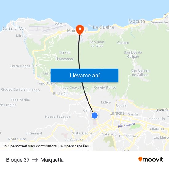 Bloque 37 to Maiquetía map