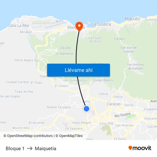 Bloque 1 to Maiquetía map