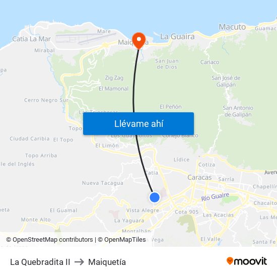 La Quebradita II to Maiquetía map