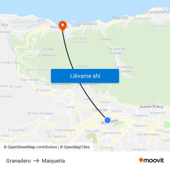 Granadero to Maiquetía map