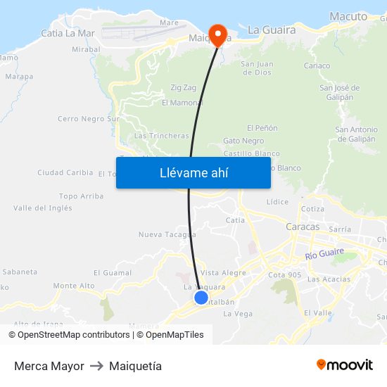 Merca Mayor to Maiquetía map