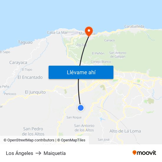 Los Ángeles to Maiquetía map
