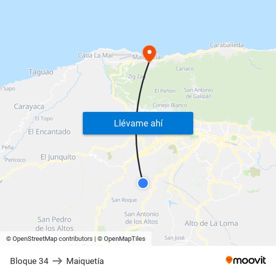 Bloque 34 to Maiquetía map