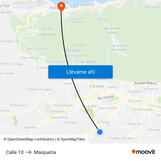 Calle 10 to Maiquetía map