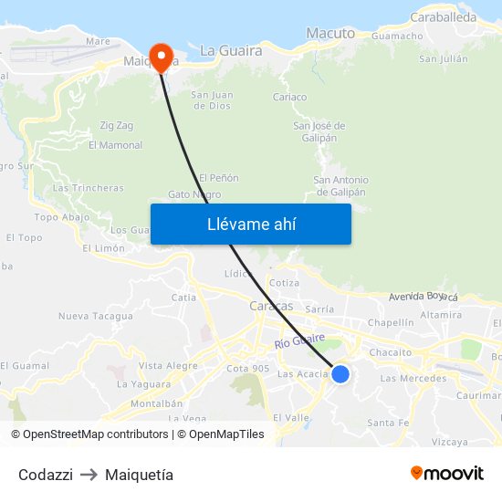 Codazzi to Maiquetía map