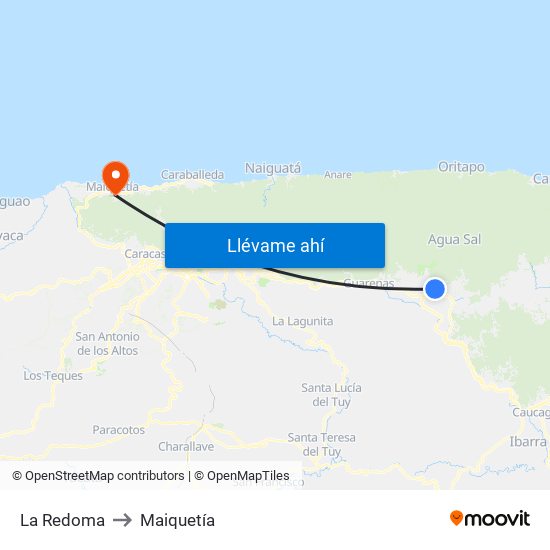 La Redoma to Maiquetía map