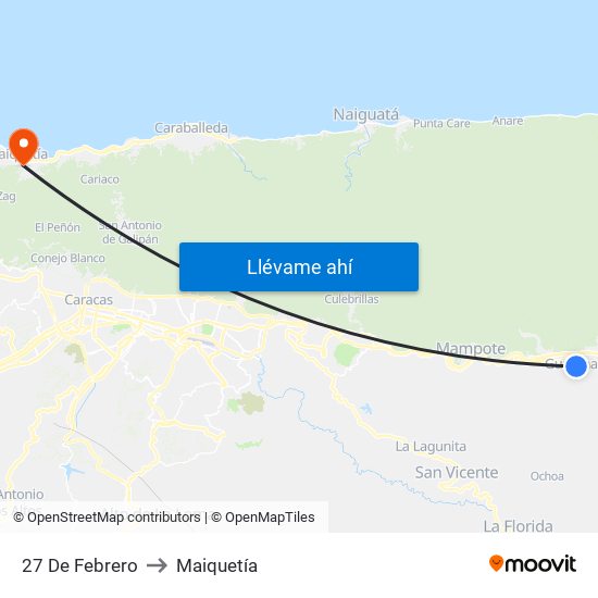 27 De Febrero to Maiquetía map