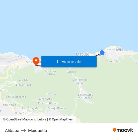 Alibaba to Maiquetía map