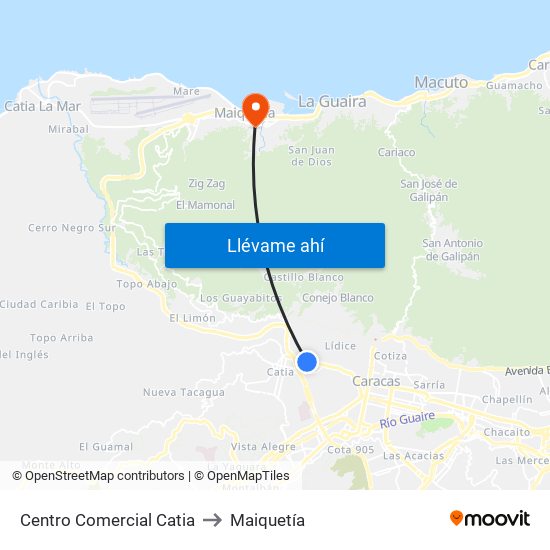 Centro Comercial Catia to Maiquetía map