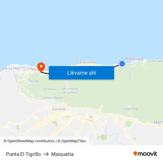 Punta El Tigrillo to Maiquetía map