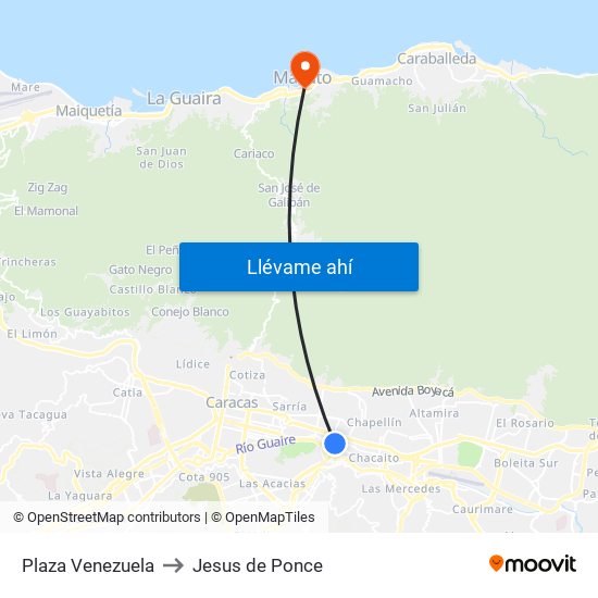 Plaza Venezuela to Jesus de Ponce map
