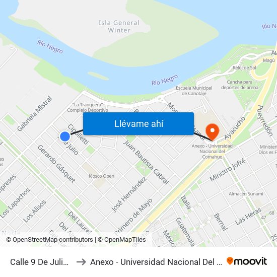 Calle 9 De Julio, 758 to Anexo - Universidad Nacional Del Comahue map